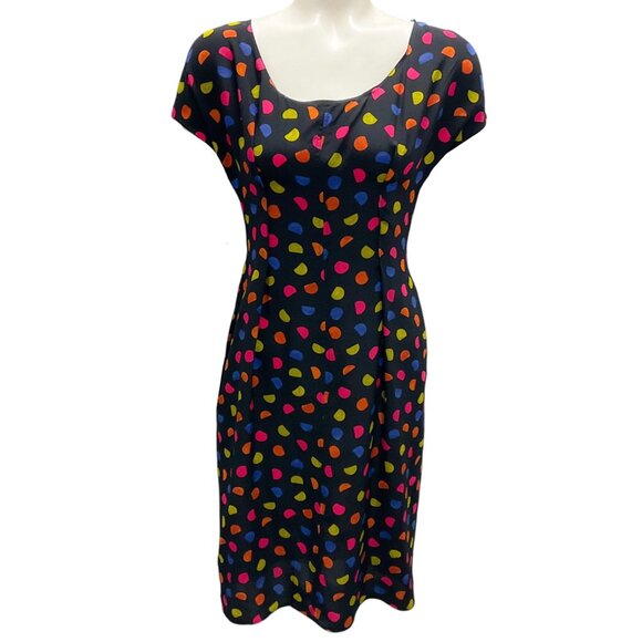 Prada Black Multi 2008 Dot Print Short Sleeved Silk Dress
